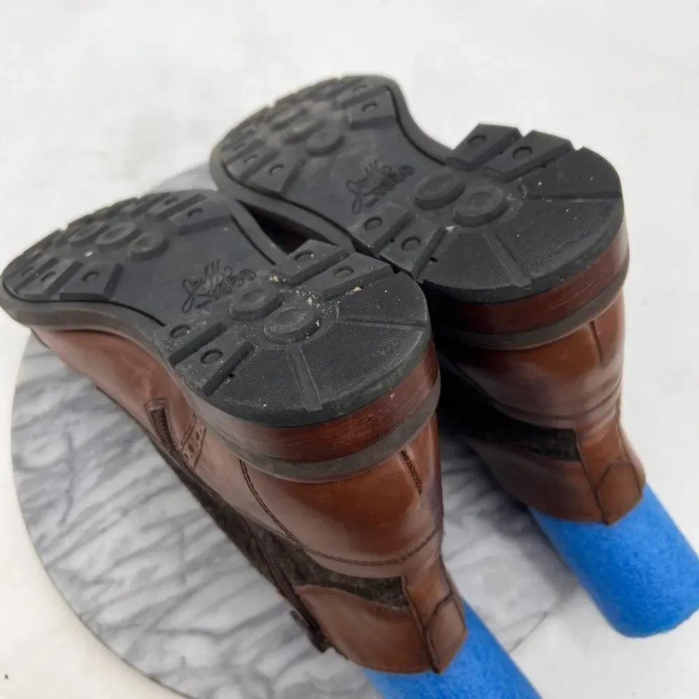 Johnston‎ & Murphy Mens Boots 9.5 Mahogany Fullerton Cap Toe Side Zip Block Heel